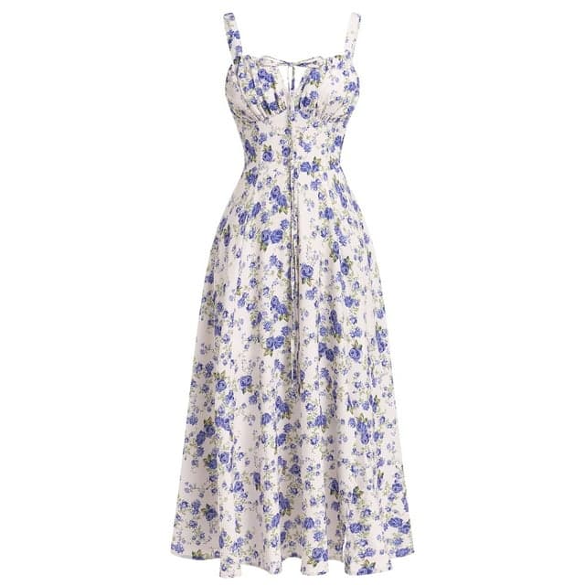 Women Floral Midi Corset Dress - white